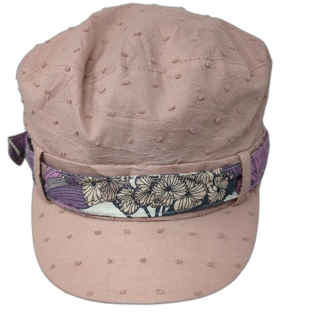 Scala Pronto Army Cap Pink One Size Floral Band Swiss Dot Cotton Baker Boy Hat